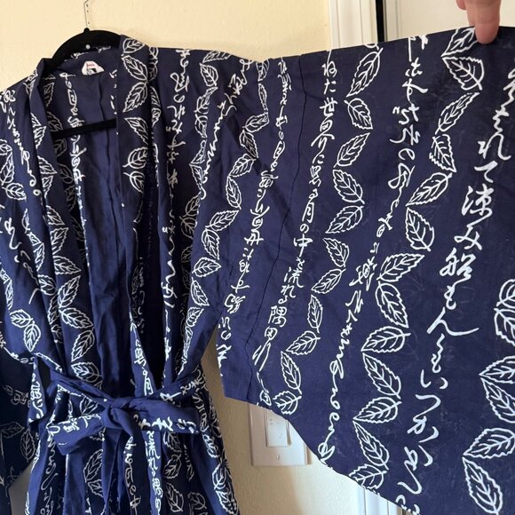 Vintage Japanese Kimono Robe Gown In Blue MADE IN JAPAN Sz L - Picture 4 of 6